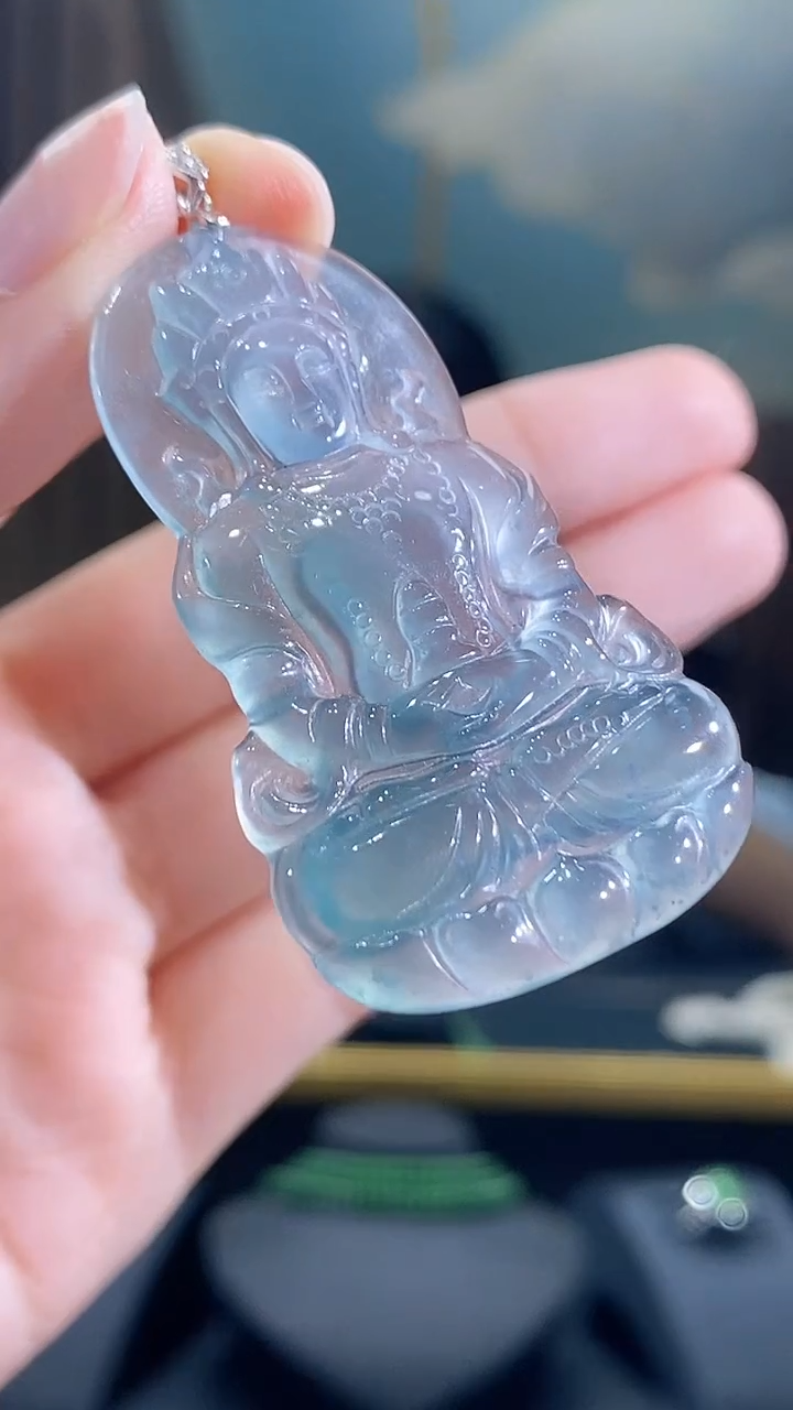 翡翠未镶嵌颈饰天然A货翡翠度母观音吊坠