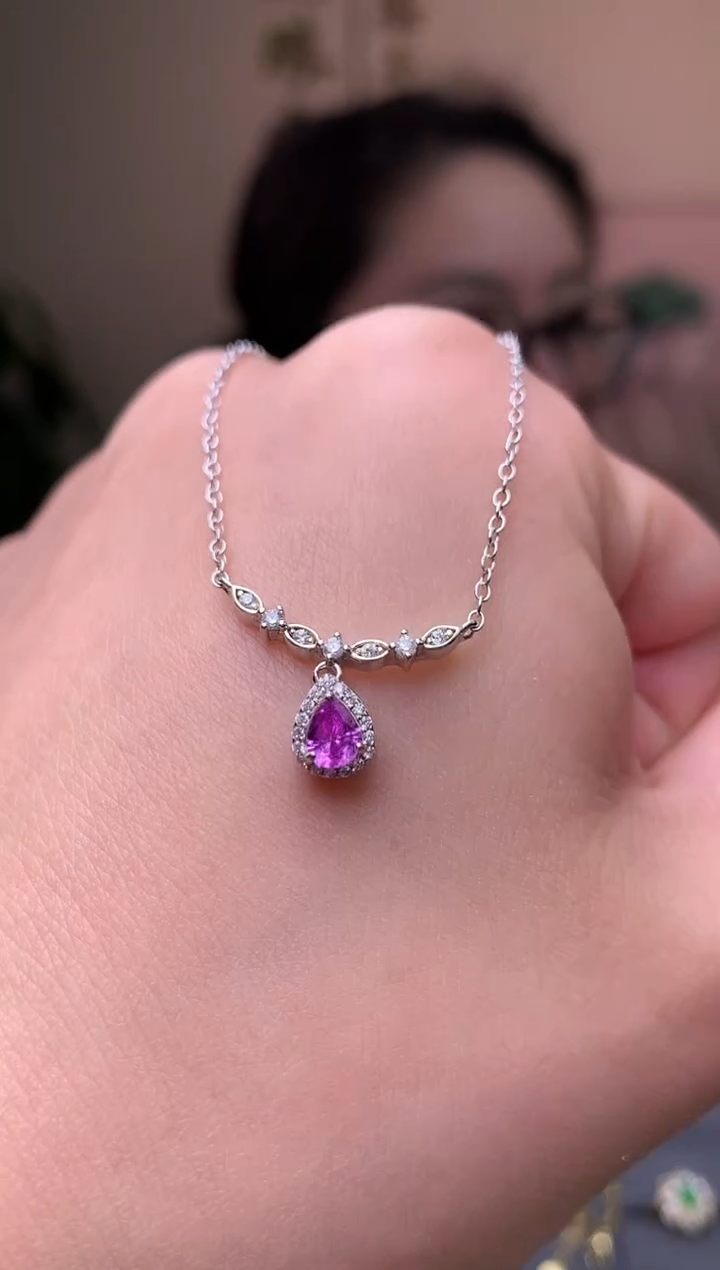 颈饰蓝宝石银S925镶嵌项链