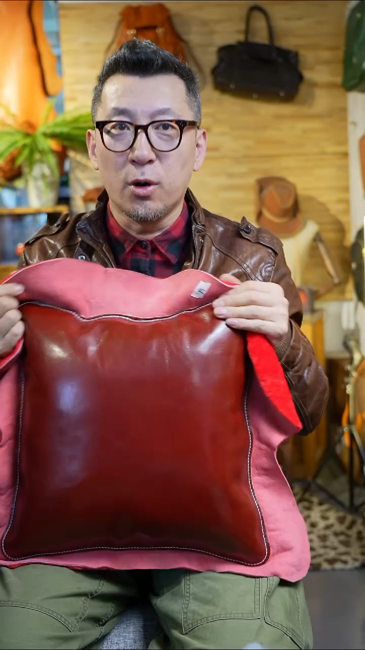 羊毛配牛皮真皮靠垫20号