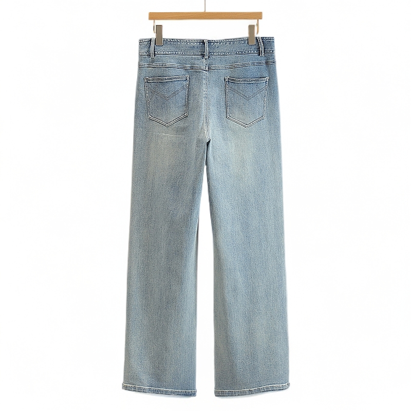 【开播福利】刺绣字母直筒裤水洗浅色牛仔裤撤柜#RKF48Z007