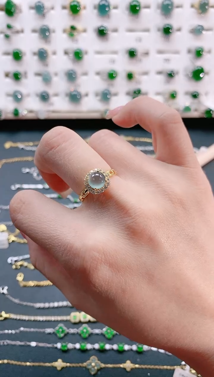 【闪购商品】翡翠戒指银S925镶嵌天然翡翠