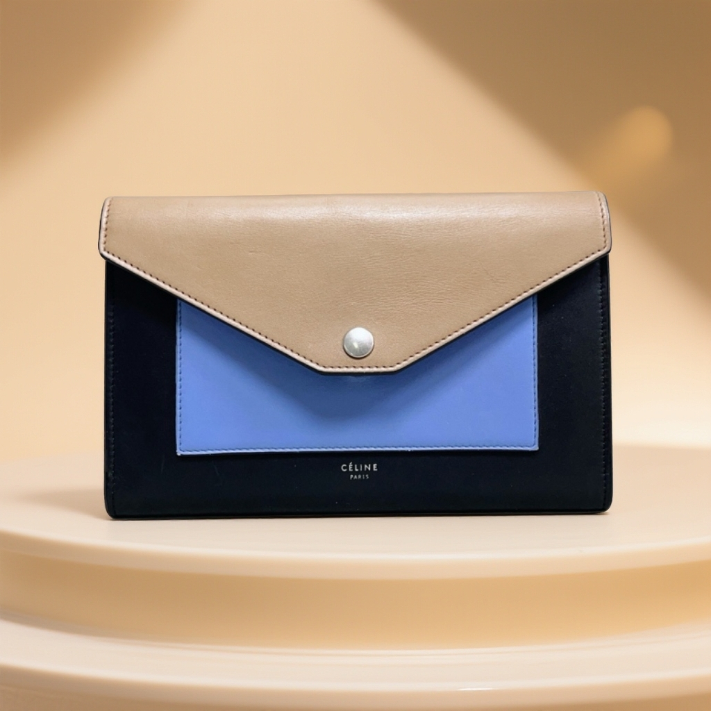 95新 Celine/思琳   蓝黑棕拼色斜挎包 1862 6460
