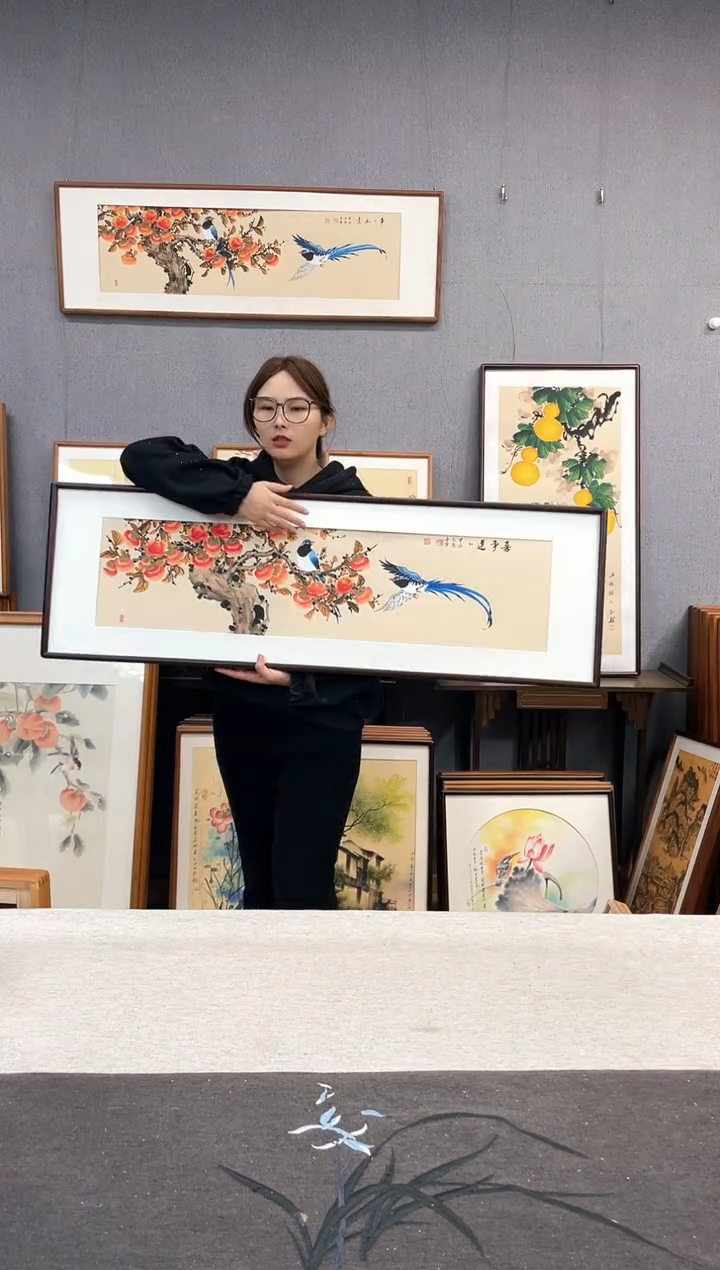 【闪购商品】国画手写手绘带框作品-40*123-柿子