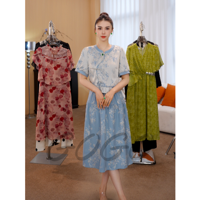 G6501连衣裙2025夏季新款女气质显瘦国风新中式假两件套裙子