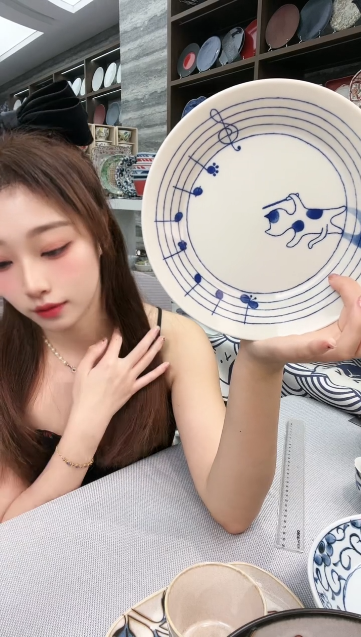 瓷猫咪生活系列陶瓷餐具-意面盘音乐指挥家20.8cm