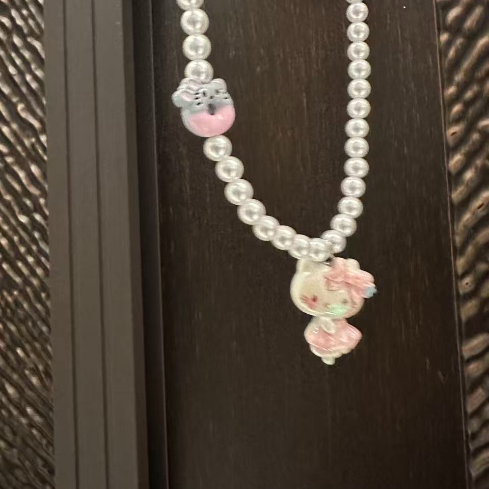 非金属仿珍珠项链 Hello Kitty珍珠小猫项链
