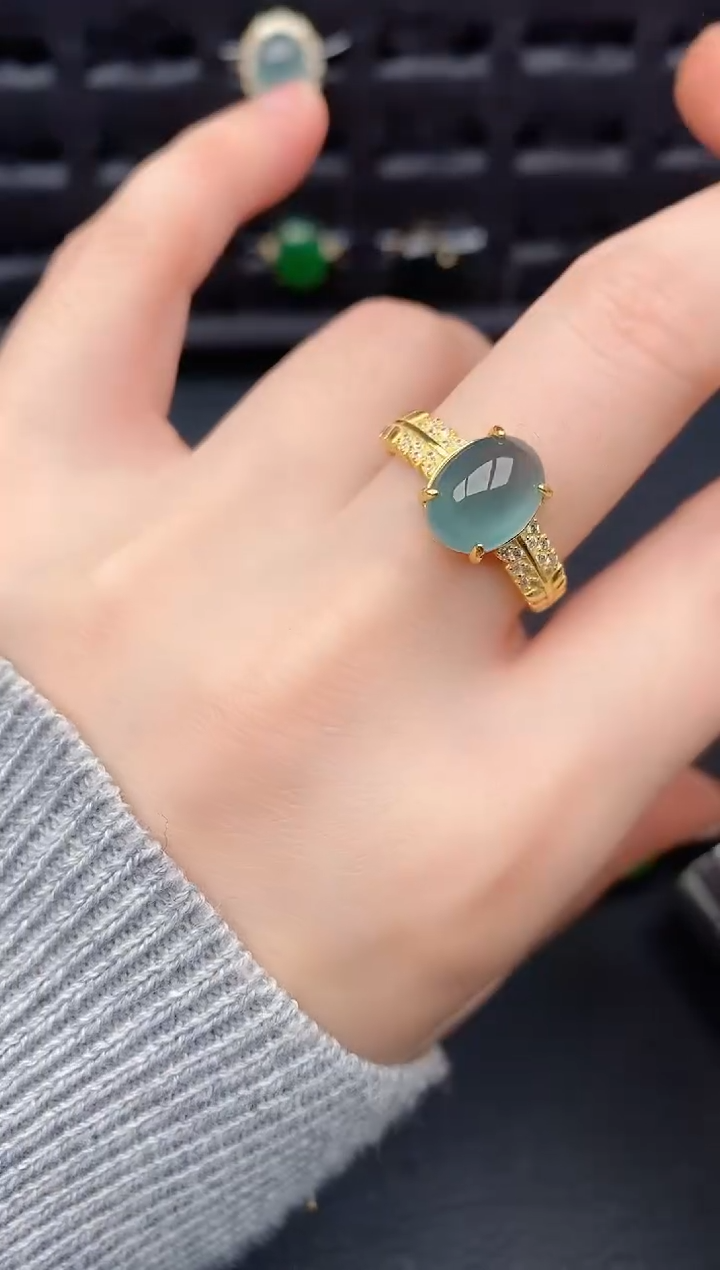 银S925镶嵌戒指翡翠天然a货翡翠210