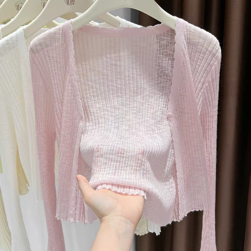 【王哥精选】薄款针织冰丝开衫吊带裙外搭空调衫防晒小披肩V领S827