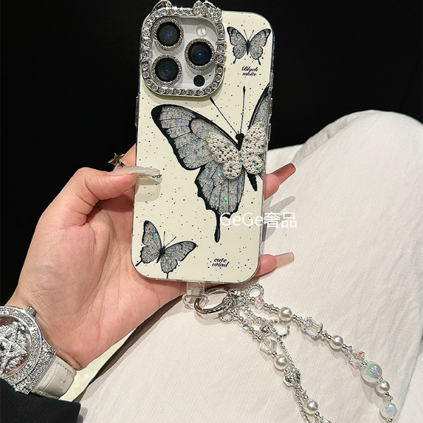 ins泼墨闪粉蝴蝶个性适用苹果16pro max手机壳iphone15/14/13女款