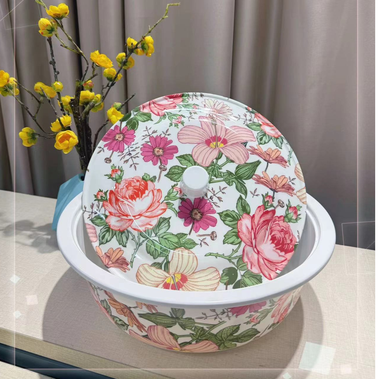 新款-国产密胺材质-花图案和面盆洗菜盆