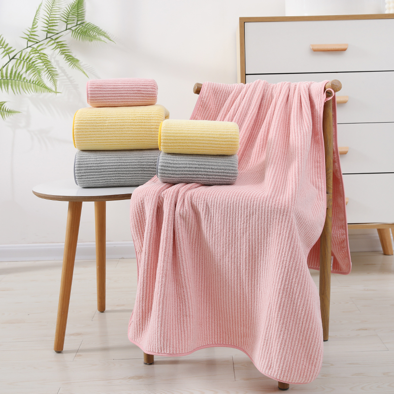 雅迎-A类细条纹居家大号洗浴大浴巾珊瑚绒柔软吸水亲肤家用