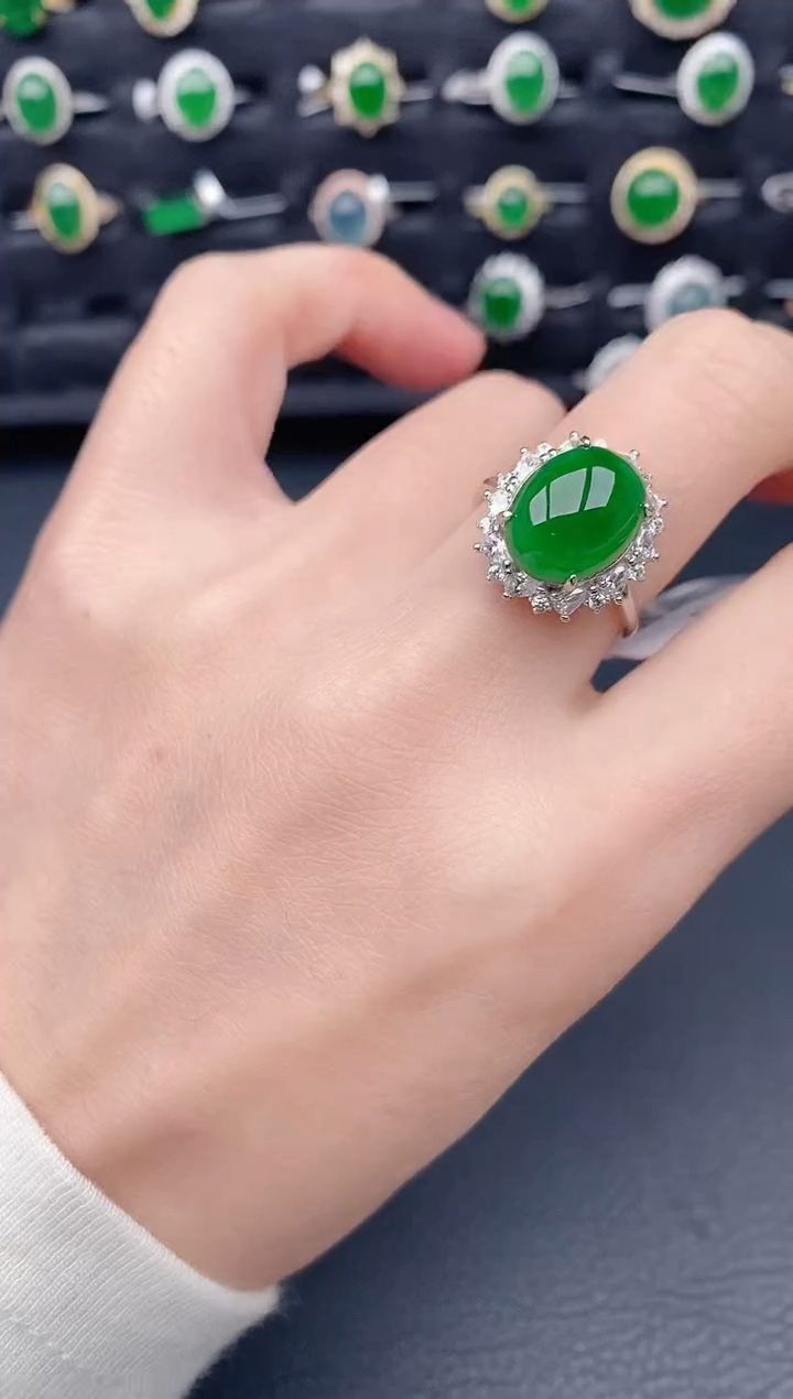 银S925镶嵌戒指翡翠天然a货翡翠395