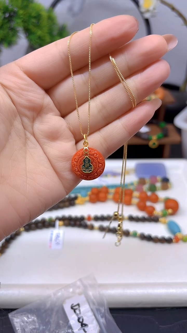 银S925镀金镶嵌吊坠(赠链)玛瑙/玉髓D204