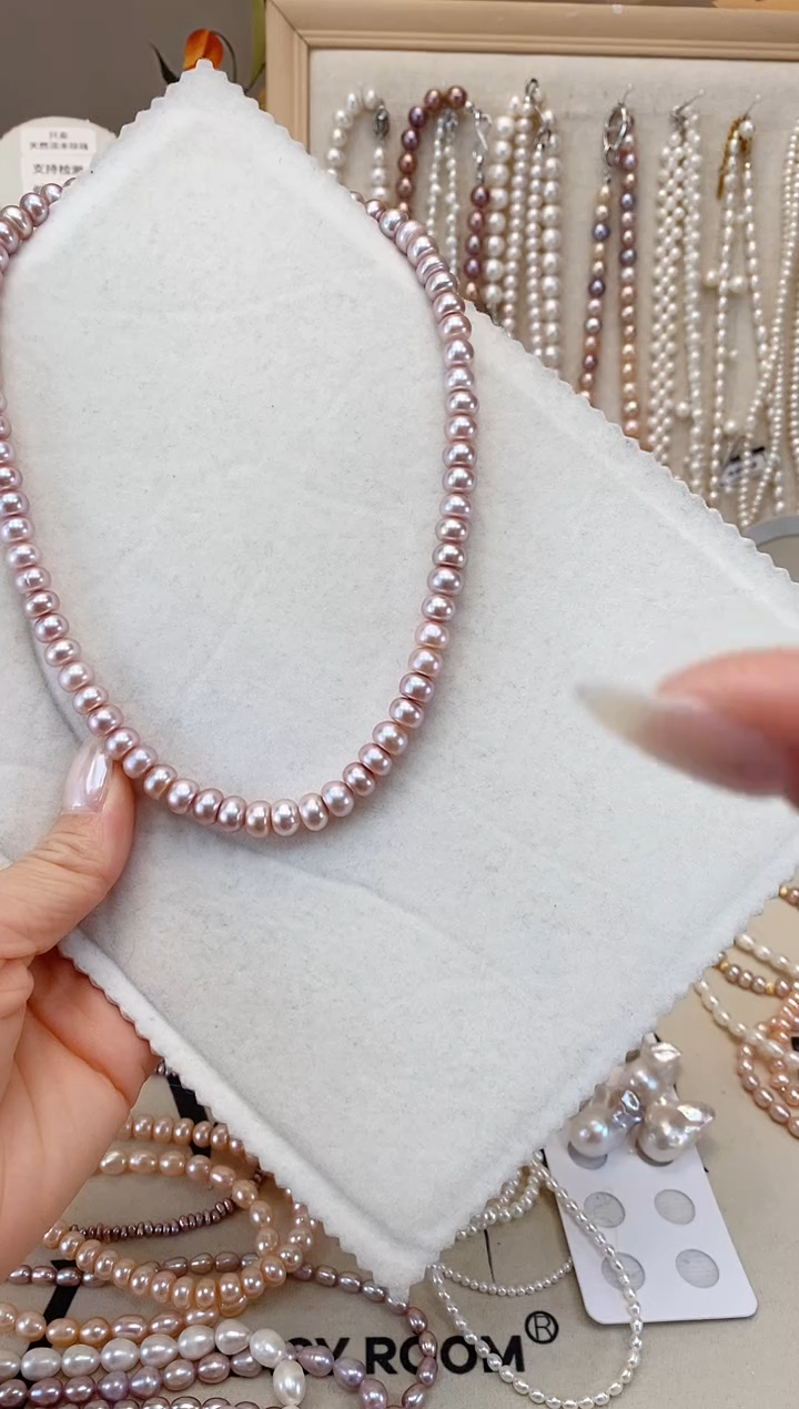 【闪购商品】淡水珍珠项链钛钢7-8MM粉紫馒头珠项链