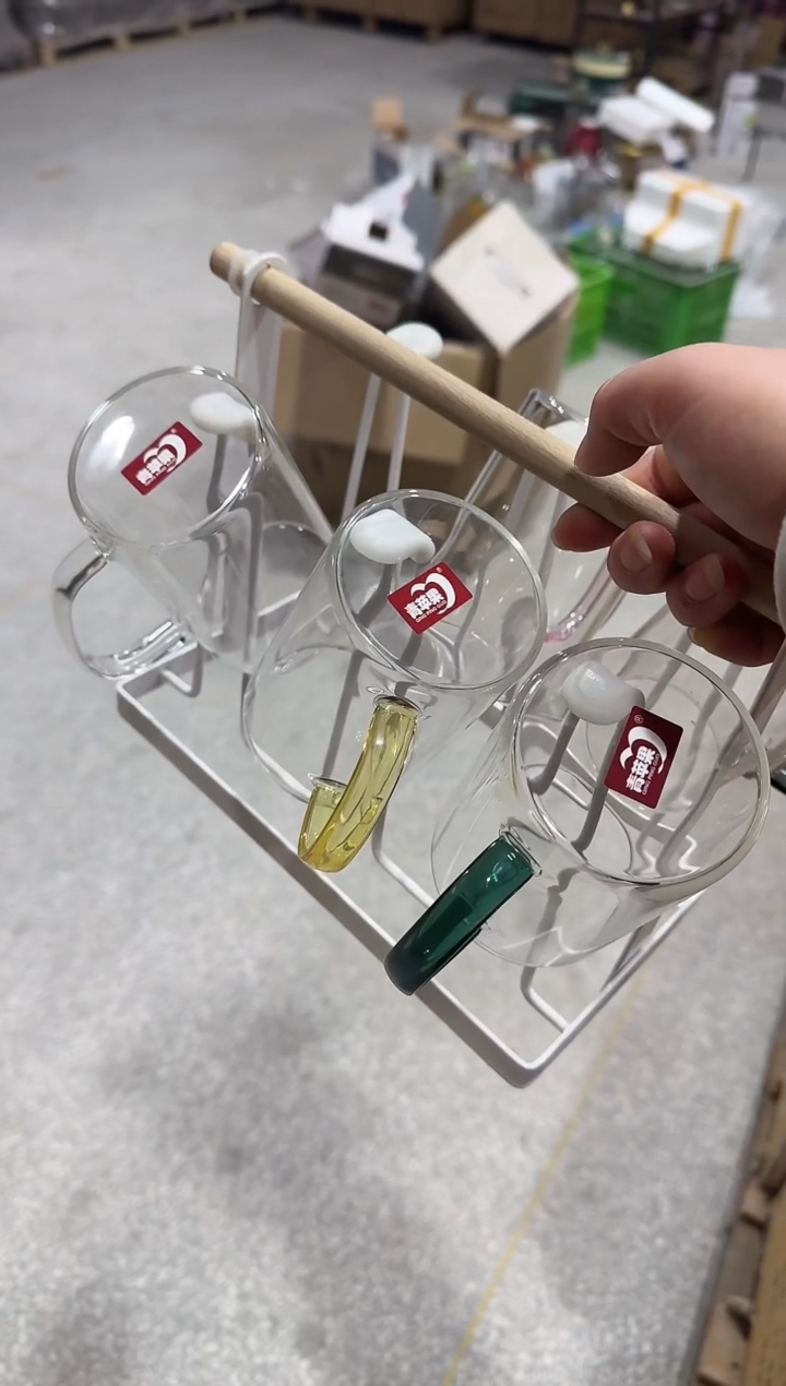 【闪购商品】玻璃无盖款300毫升2透明+杯架（不要蓝色）