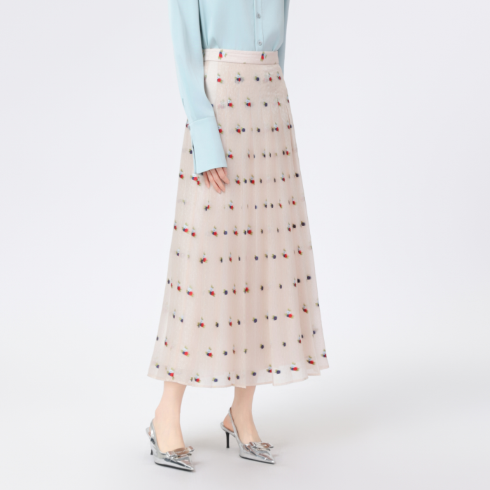 新款高腰A字打褶提花半裙520006