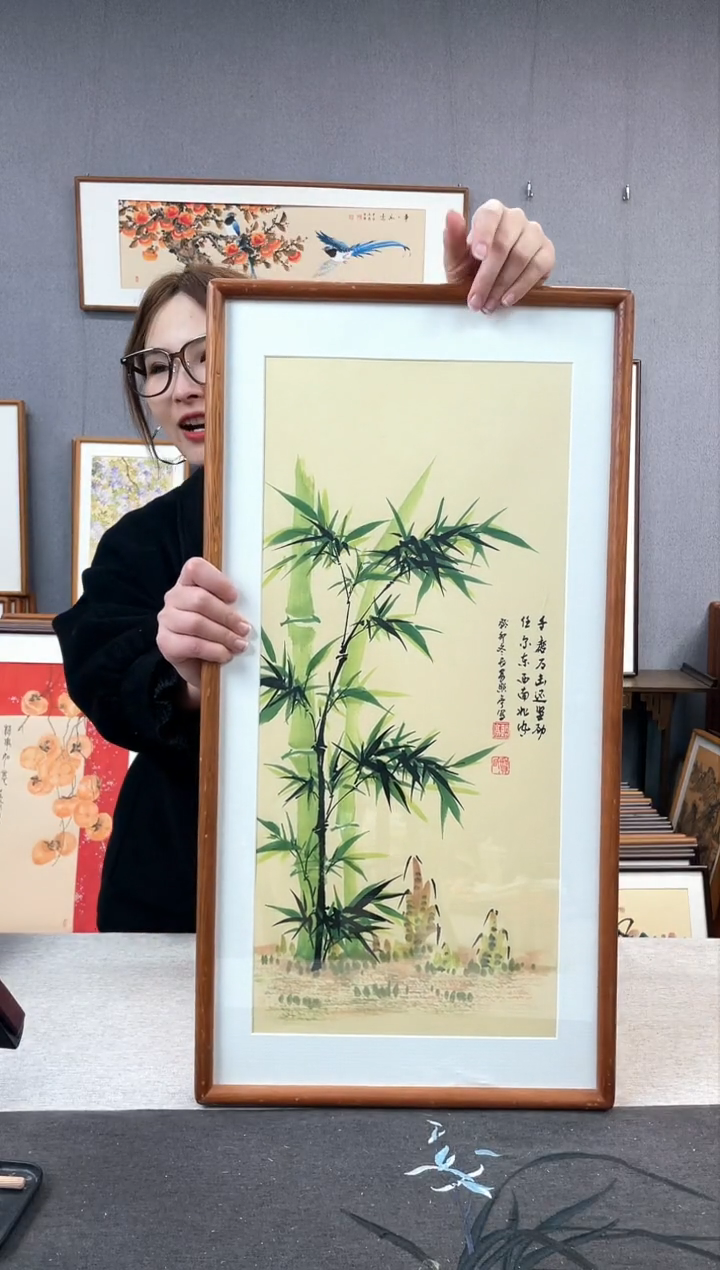 【闪购商品】国画贺照亭-纯手绘带框作品-35*68-