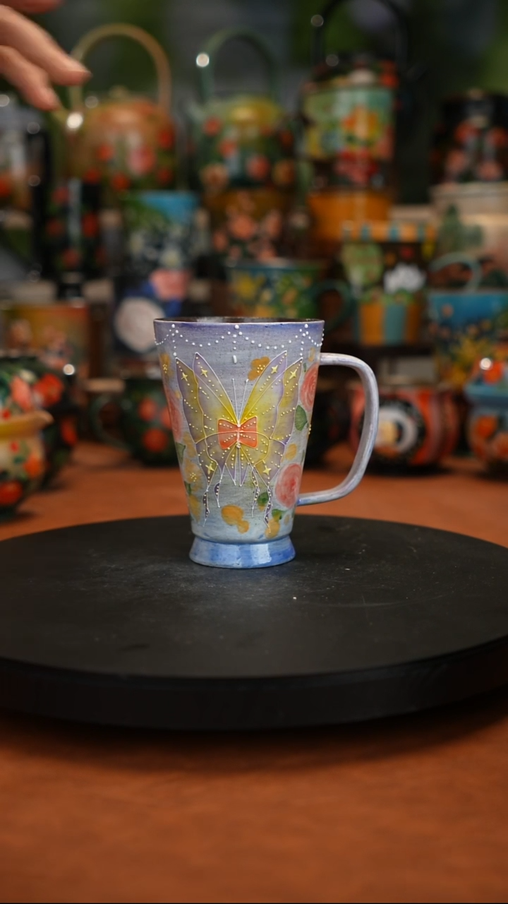 紫泥油画手绘釉下彩