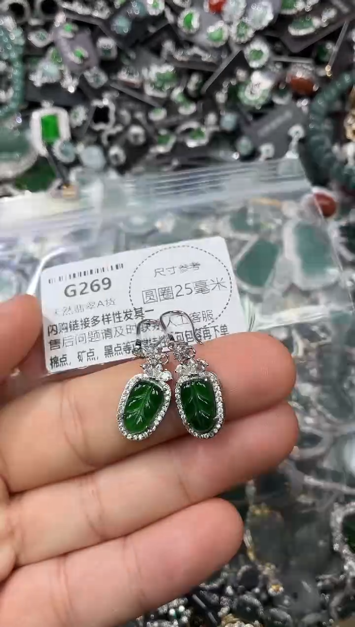 翡翠未镶嵌颈饰G269耳钩