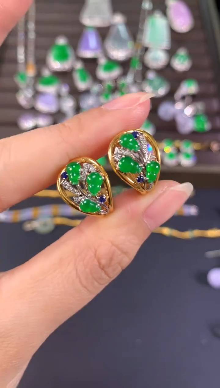 【闪购商品】翡翠耳饰18K金镶嵌C27|7980