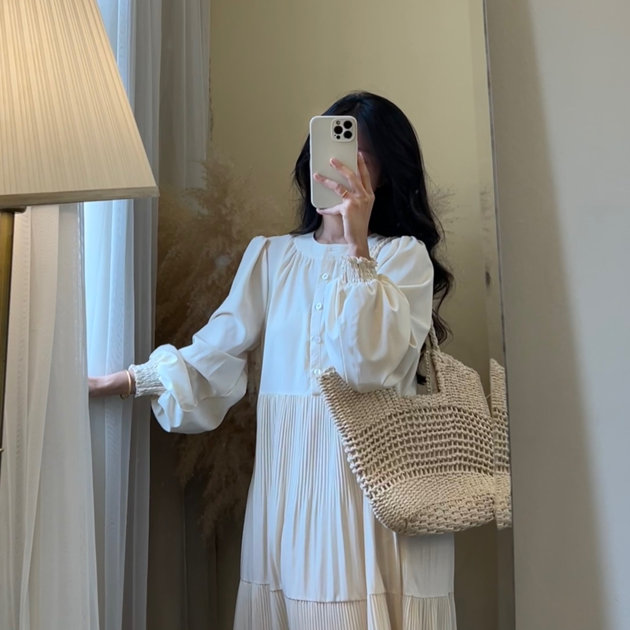 【Roo肉肉】南方庄园｜法式纯色拼接设计感气质长袖连衣裙Ro-7692