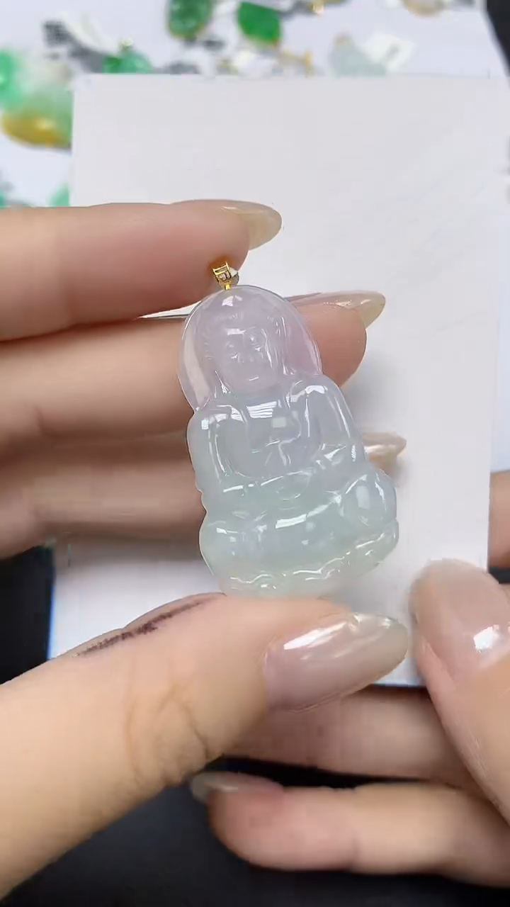 翡翠18K金镶嵌颈饰天然缅甸翡翠A货