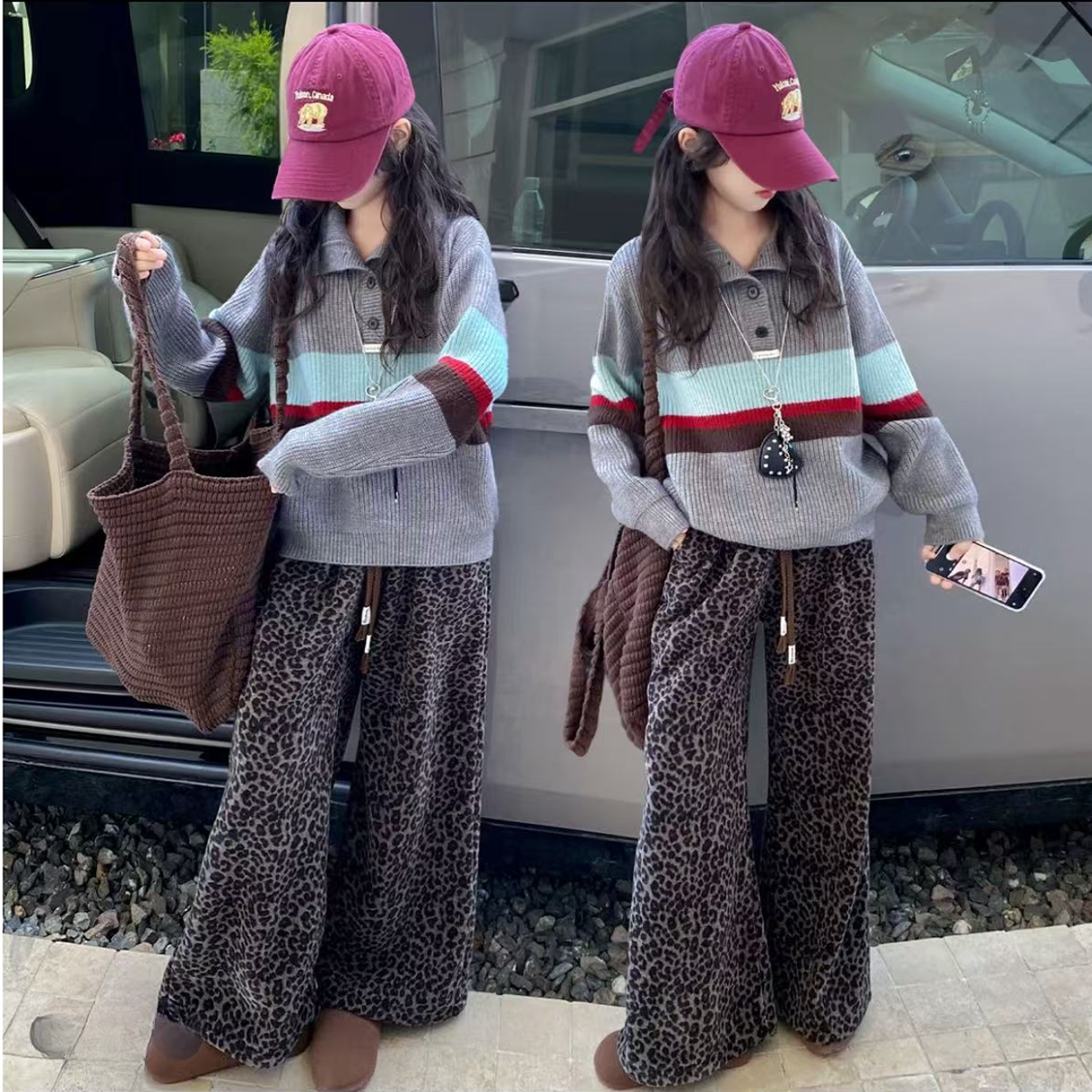 洋气款姐弟斑纹加绒裤292