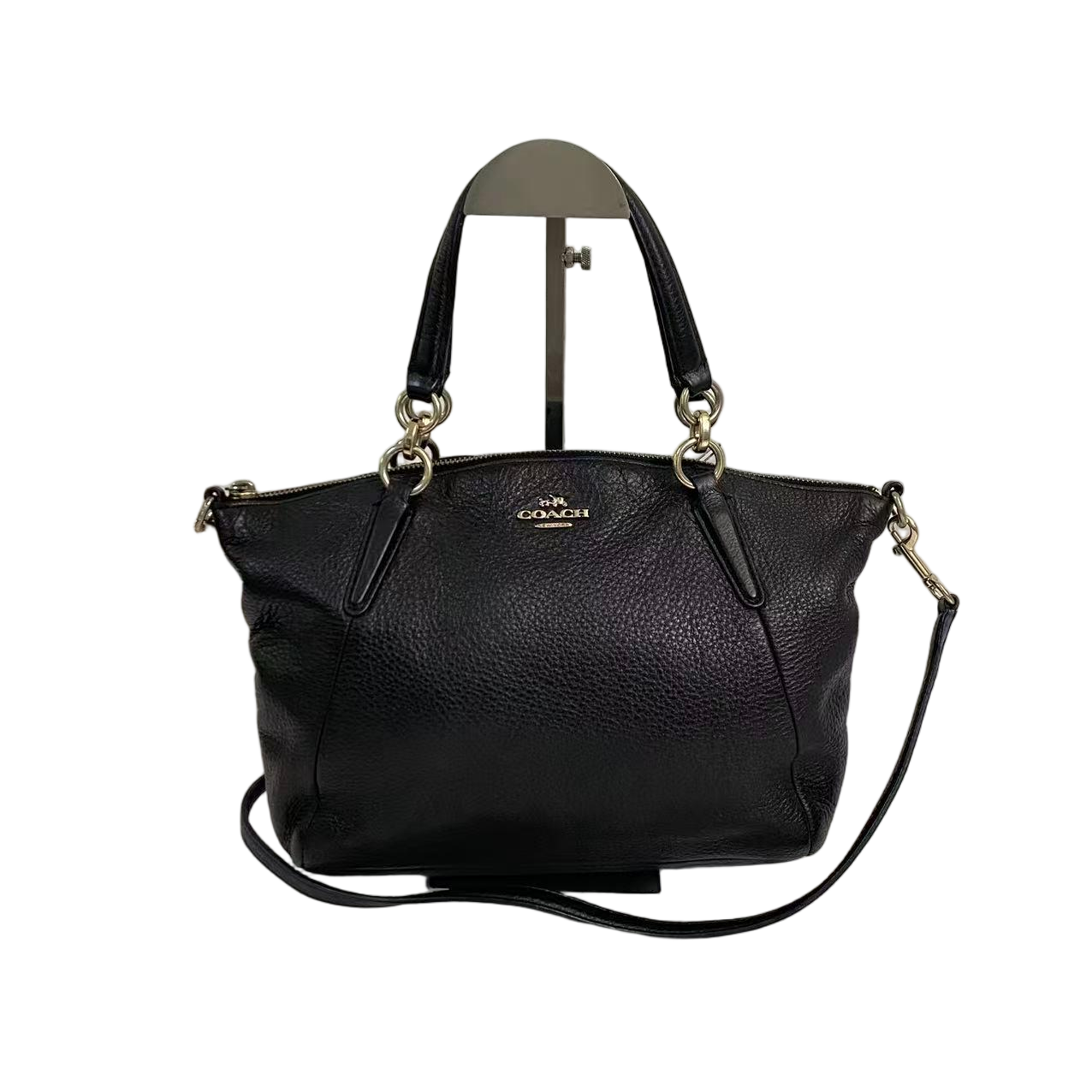 95新 COACH/蔻驰 黑色全皮手提斜挎饺子包 SH-31267-A