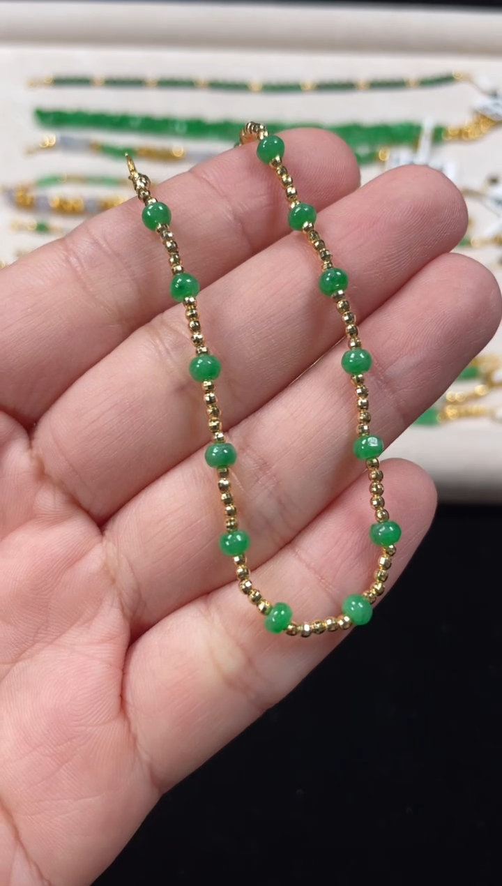 18K金镶嵌手链翡翠多样性  发货一条   P430