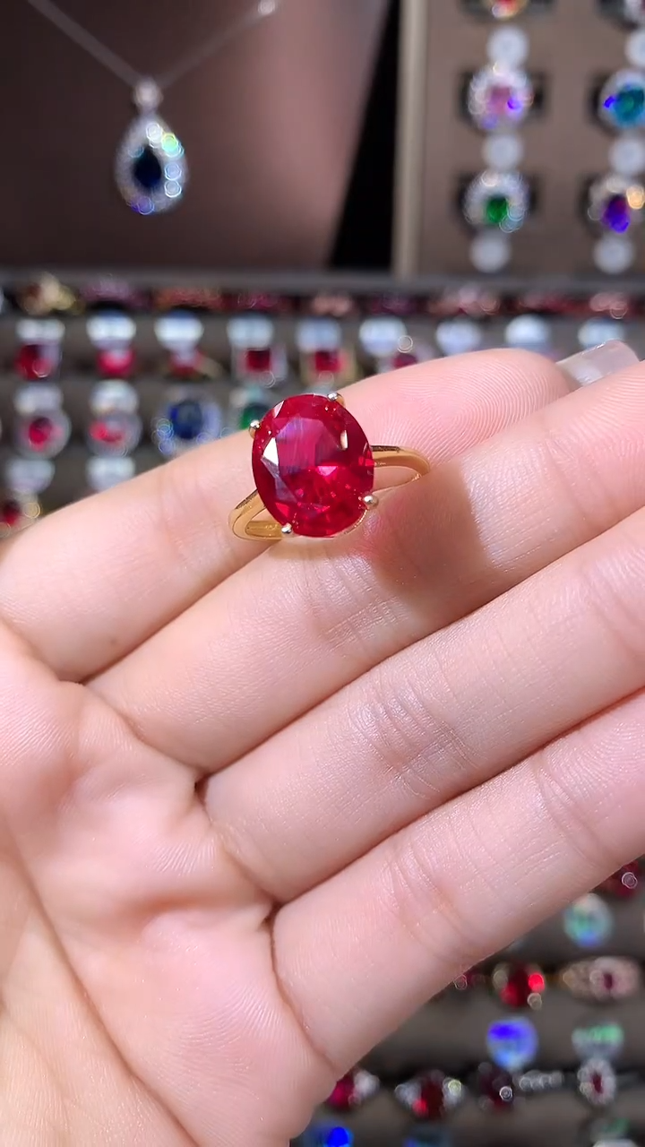 无925银鸽血红色戒指