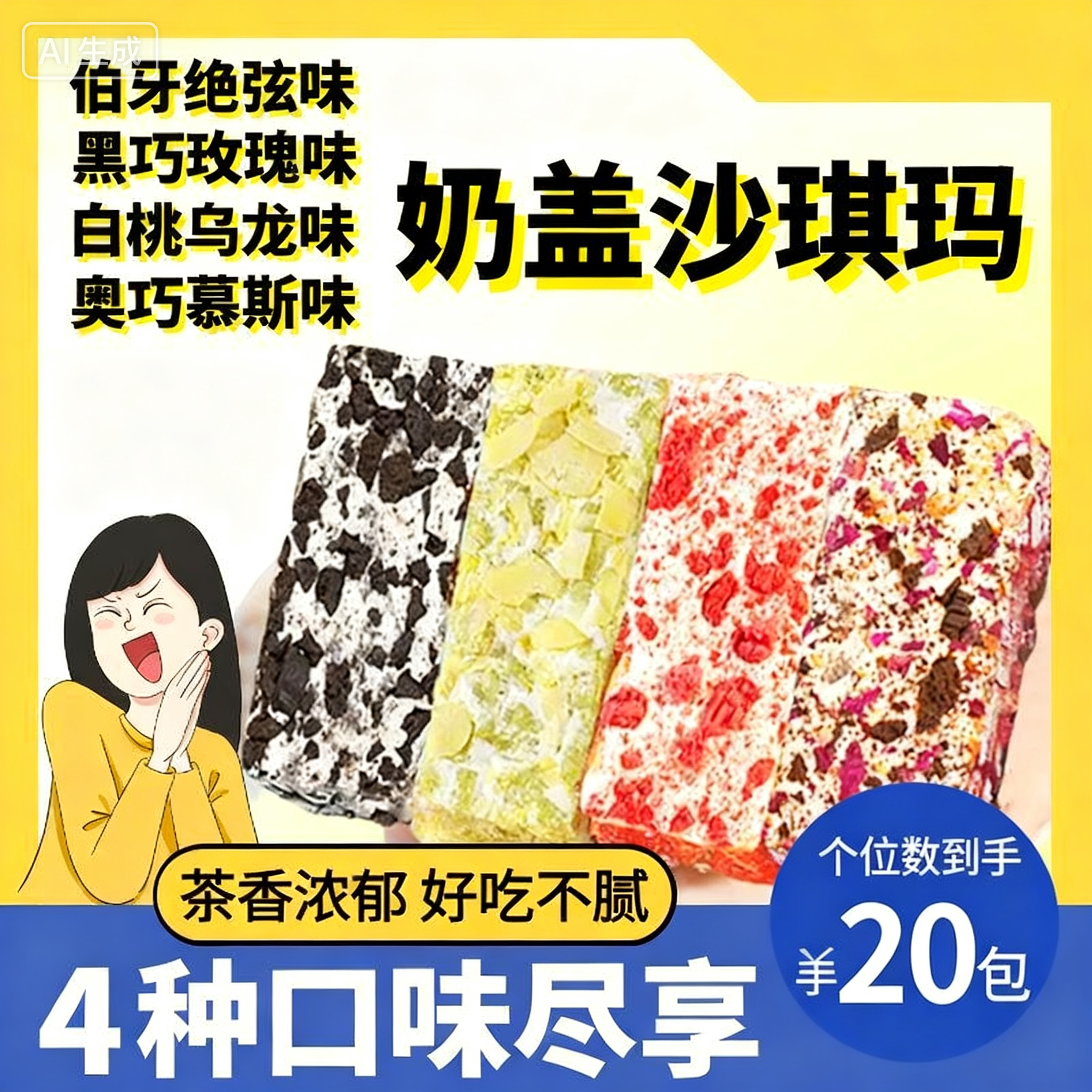 伯牙绝弦沙琪玛网红白桃乌龙黑巧玫瑰糕点解馋零食晚上充饥食物