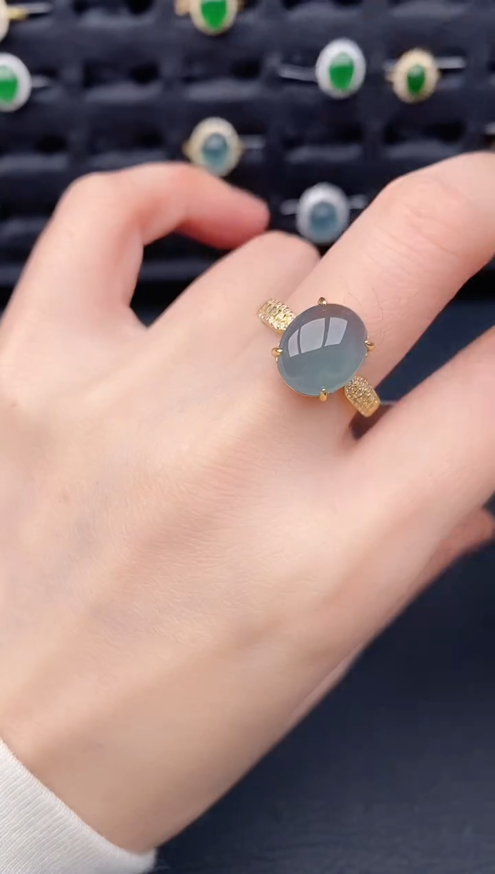 银S925镶嵌戒指翡翠天然a货翡翠559