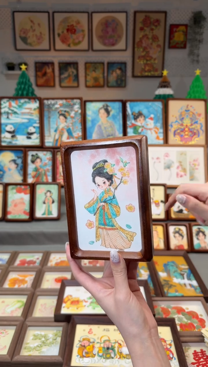 国画花枝女孩 手绘国画6