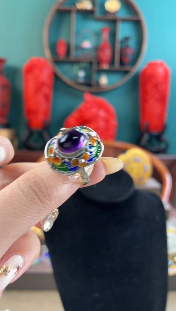 清*非遗手工花丝镶嵌戒指