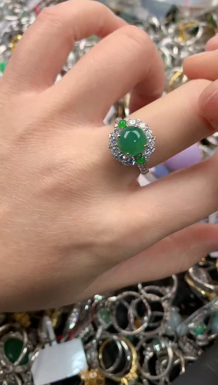 银S925镶嵌戒指翡翠555   8
