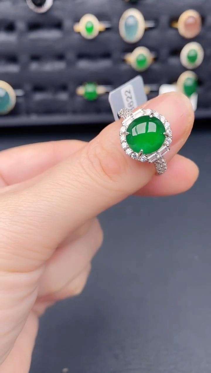 银S925镶嵌戒指翡翠天然a货翡翠179