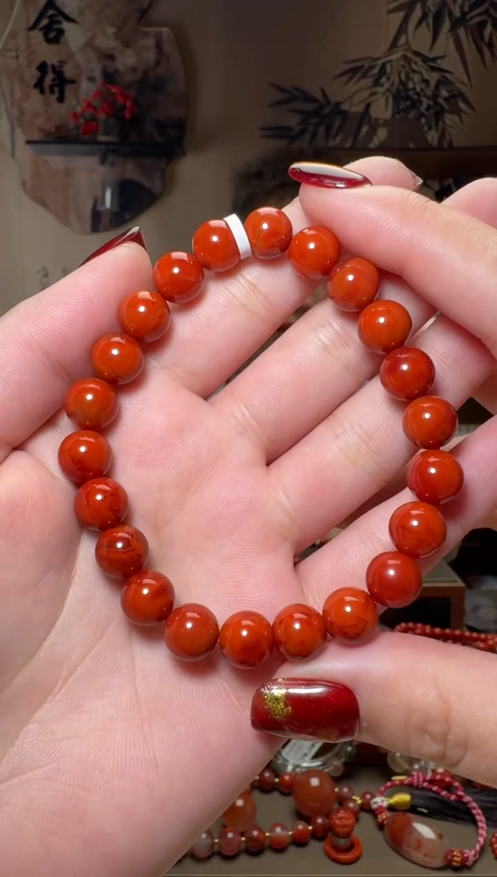 未镶嵌原矿无优化无注胶手串南红玛瑙一条9mm+