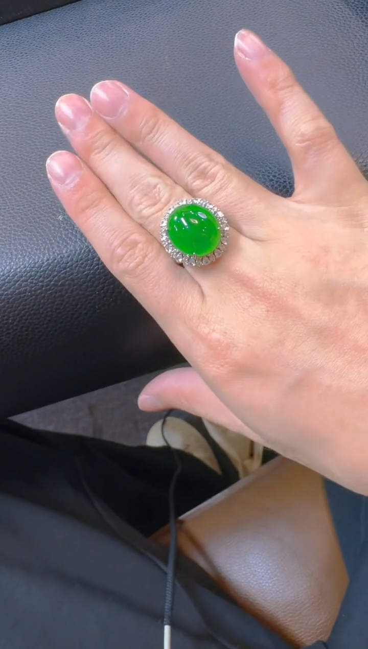 翡翠戒指银S925镶嵌天然a货翡翠
