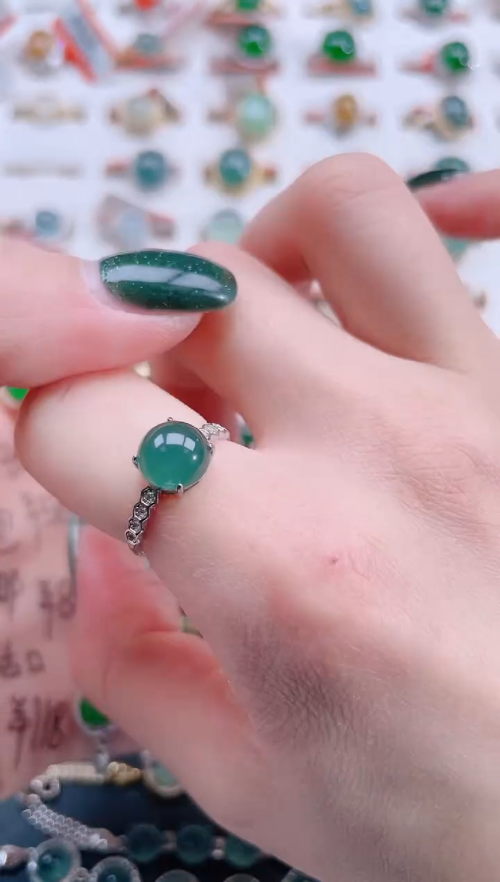银S925镶嵌戒指翡翠天然翡翠
