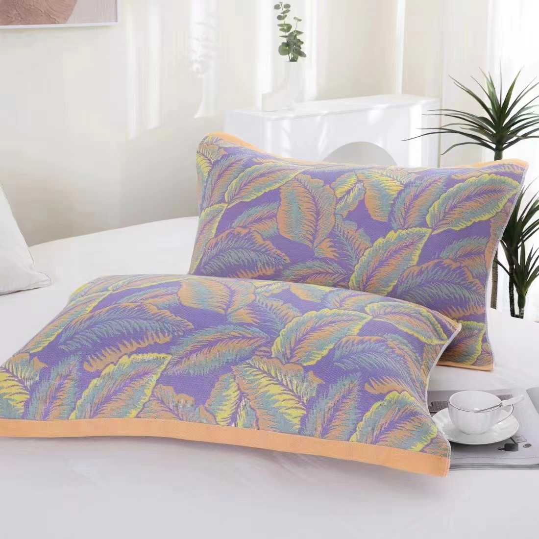 纯棉纱布枕巾柔软透气--紫色鸢尾花