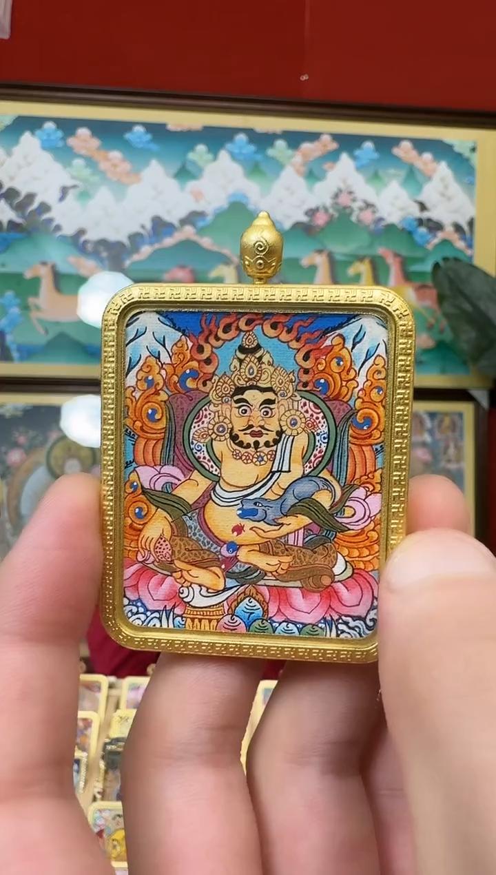 吊坠黄财神-热贡纯手绘唐卡吊坠