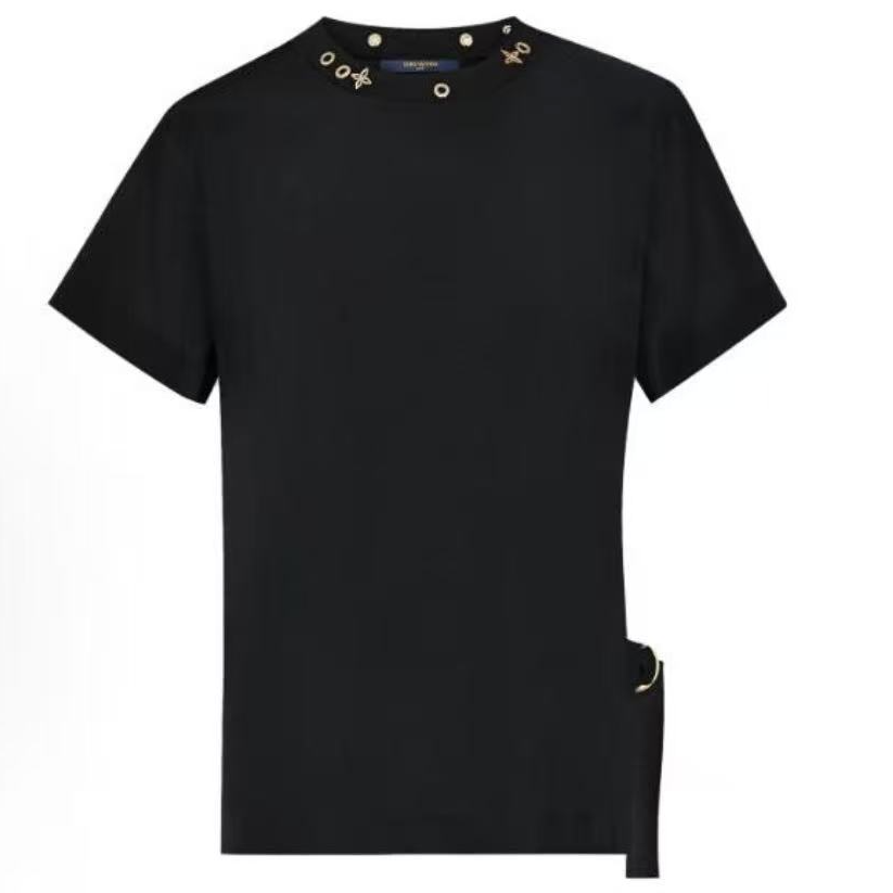 99新 LouisVuitton/路易威登 黑色短袖T恤领口金色X形logo设计S码