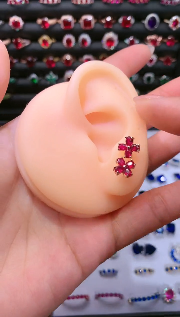 【闪购商品】红宝石耳饰银S925镶嵌玫瑰金