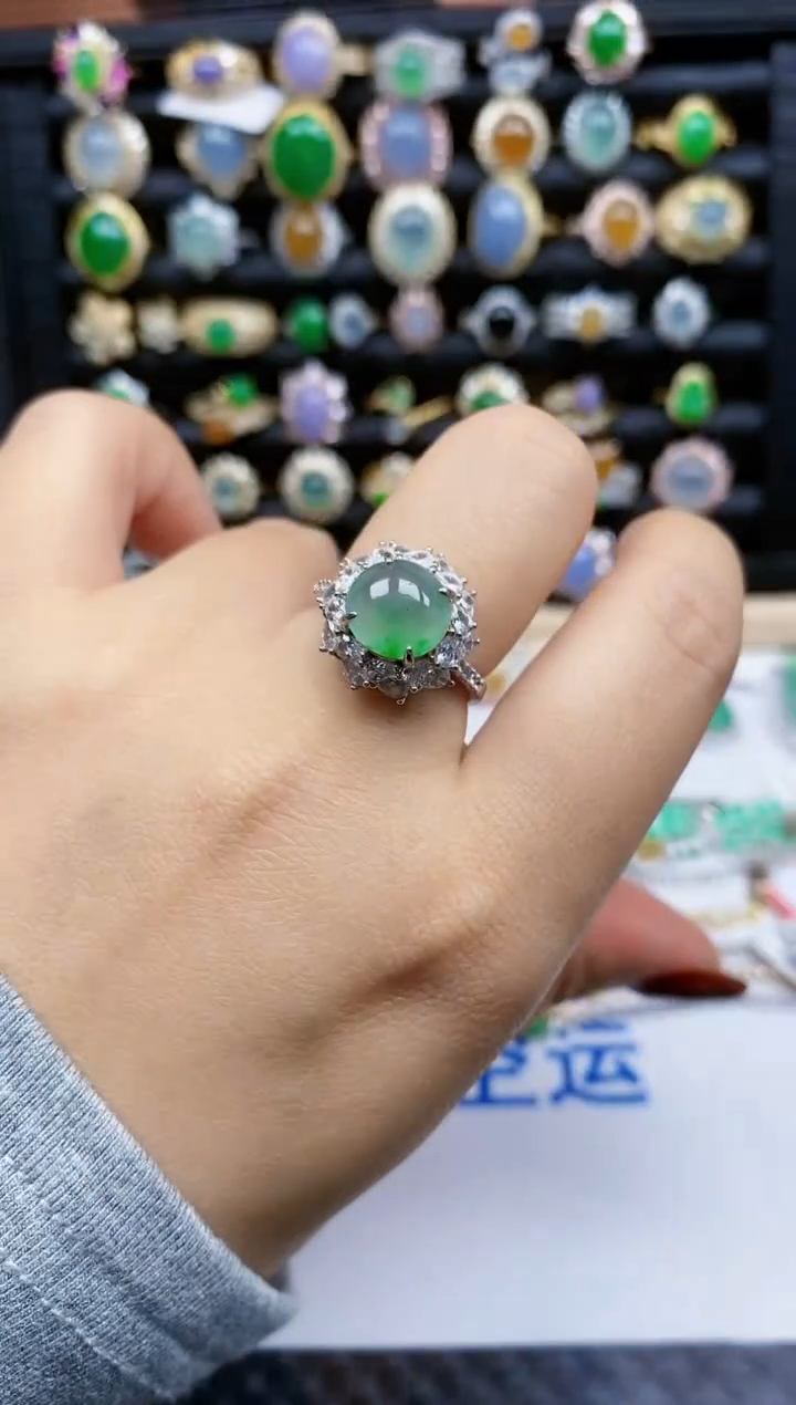 银S925镶嵌戒指翡翠189