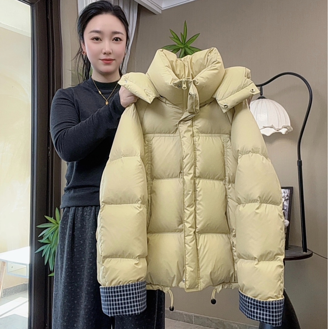 女童棉服连帽棉衣冬季儿童加厚保暖格纹拼接棉袄外套