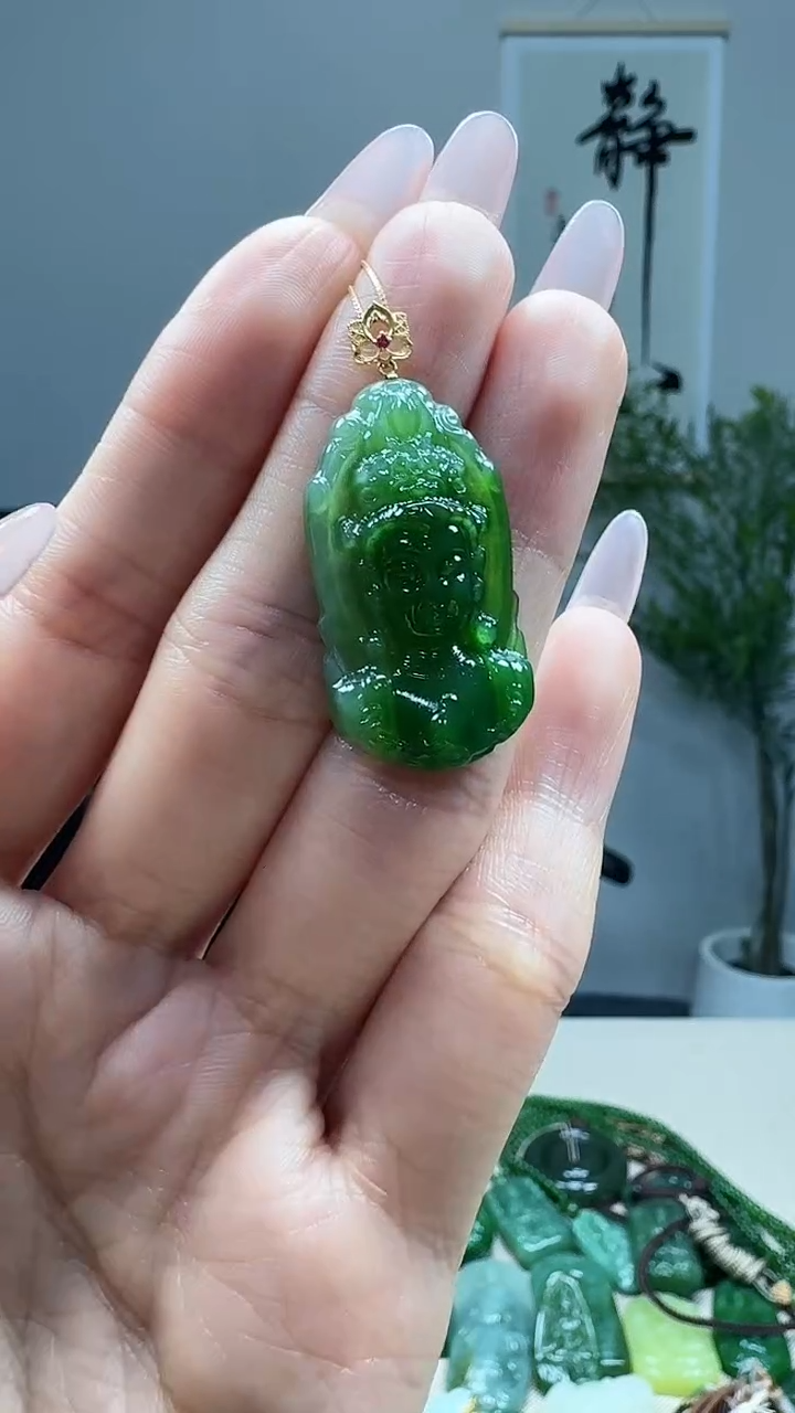 吊坠(不含链)18K金镶嵌和田玉1