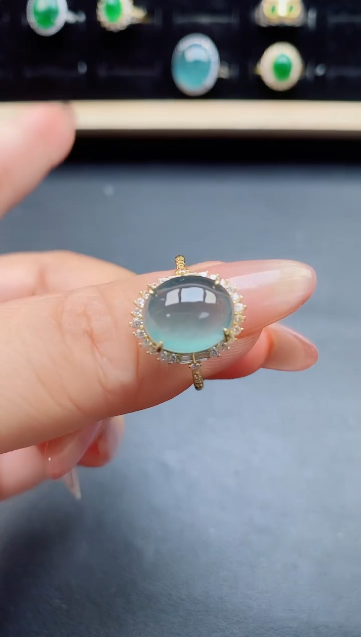 翡翠戒指银S925镶嵌21312