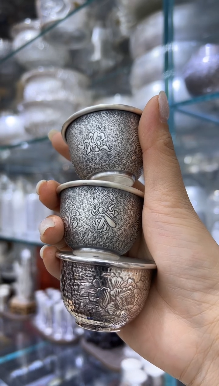 999 手工做旧茶杯3个  约120克