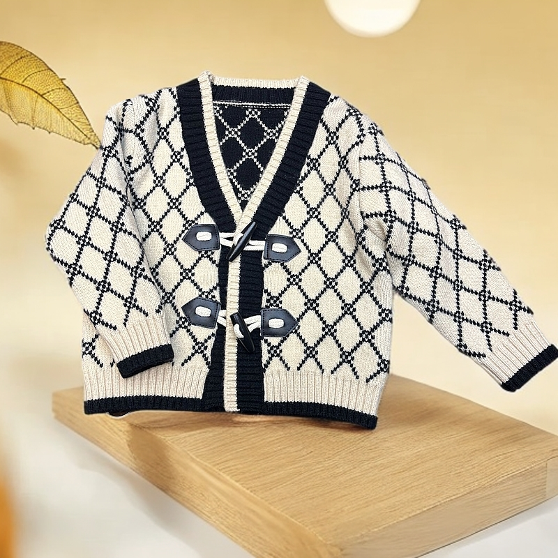 开衫毛衣时尚超酷洋气加厚格子秋冬韩版