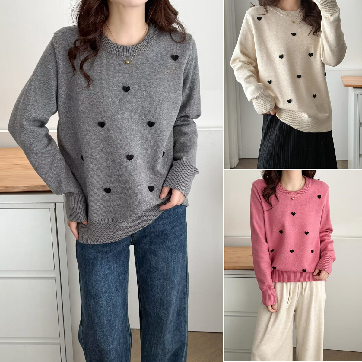 胖妹妹2025冬装大码女装宽松中年女上衣套头圆领减龄小爱心针织衫